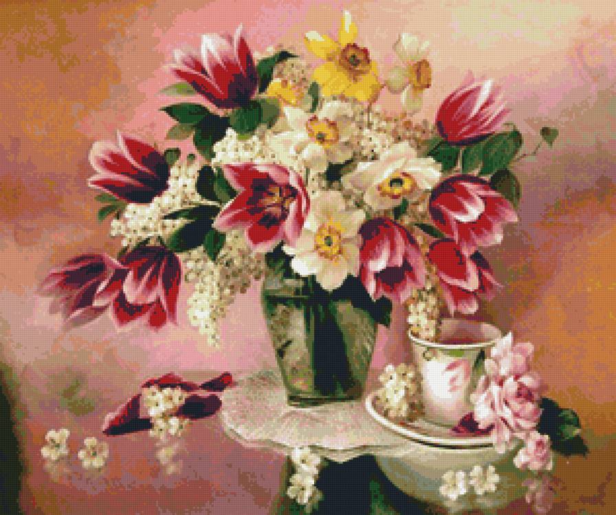 Весенний букет - тюльпаны, букет, флора, натюрморт, цветы - предпросмотр