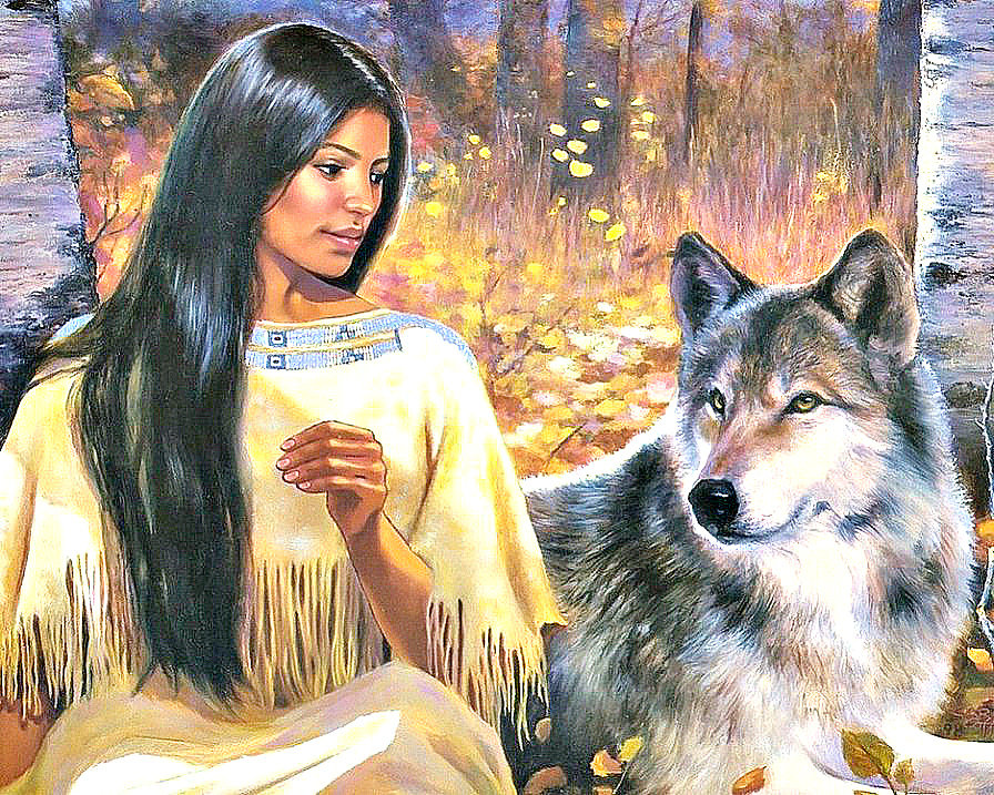 девушка с волком - девушка. волк. - оригинал