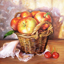 Оригинал схемы вышивки «Лукошко с яблочками» (№1221276)