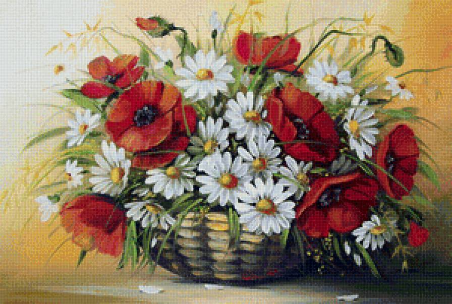 полевой букет - натюрморт, цветы, ромашки, маки - предпросмотр