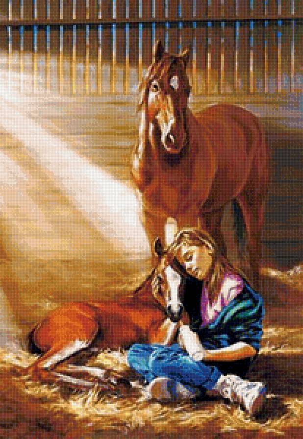 друзья - лошади, картина, люди - предпросмотр