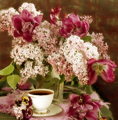 сирень с тюльпанами - цветы, вазы, тюльпаны - оригинал