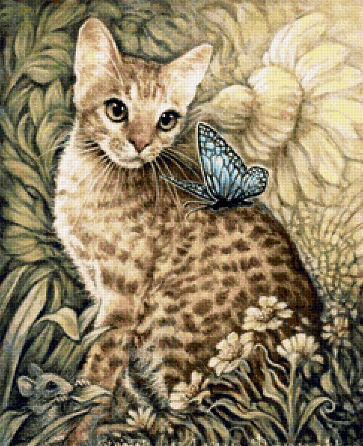 кот и бабочка - предпросмотр