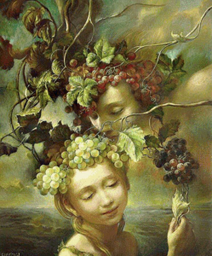 поцелуй - девушка. юноша. поцелуй. виноград. любовь - предпросмотр