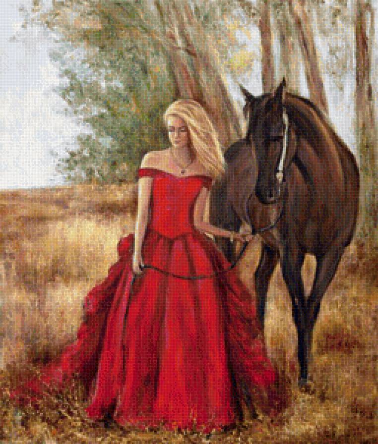 Девушка с лошадью - лошади, люди, картина - предпросмотр