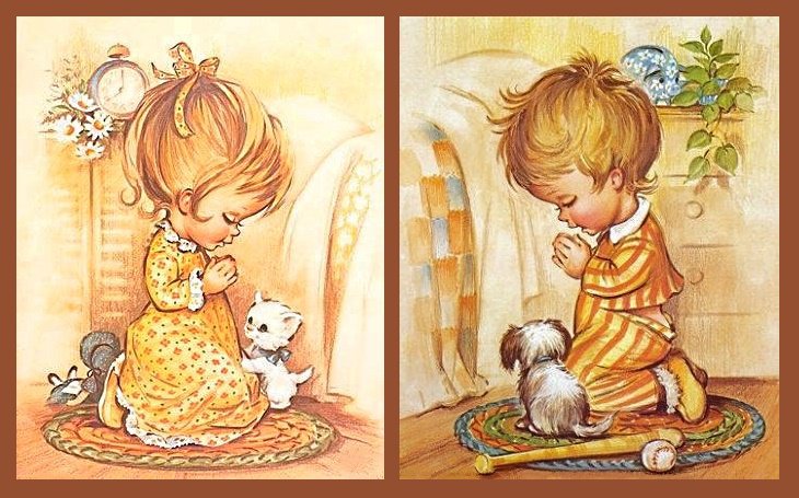 молитва - мальчик, диптих, молитва, девочка, ребенок, малыш, дитя - оригинал