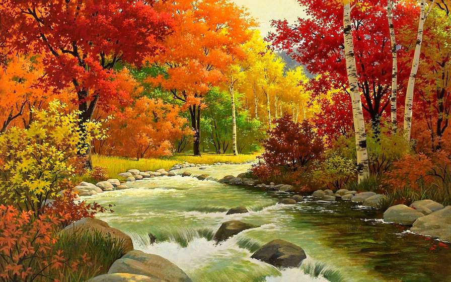 Осенний пейзаж - пейзаж, лес, осень, река - оригинал
