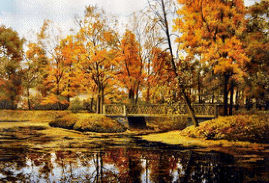 осенний парк - пруд, осень, парк, пейзаж - предпросмотр