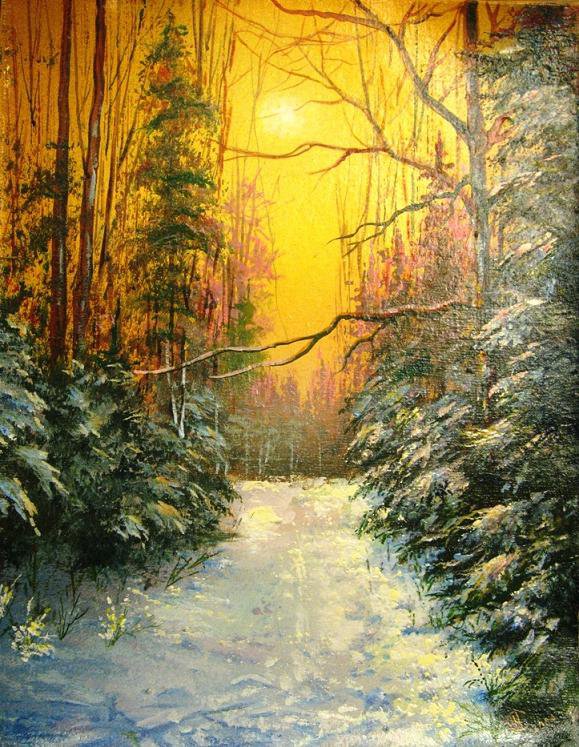 Зимний закат - закат, лес, снег, зима - оригинал