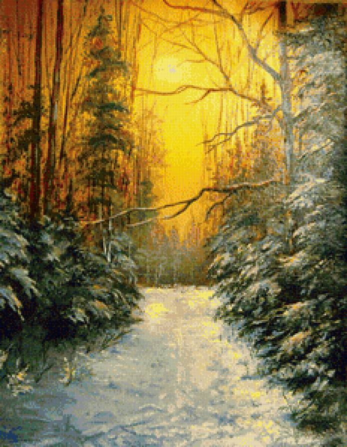 Зимний закат - зима, закат, снег, лес - предпросмотр