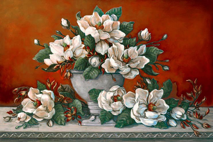 букет магнолий - натюрморт, ваза, магнолии, цветы, букет - оригинал