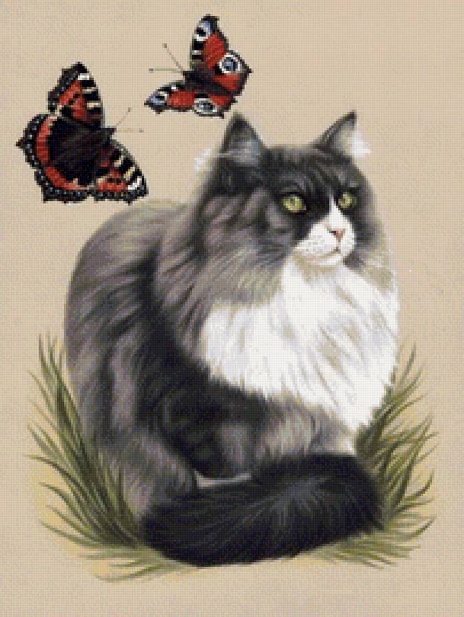 Худ. Гармашова Ирина - кошка, бабочки, кот - предпросмотр
