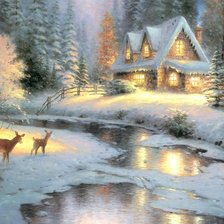 Схема вышивки «олени у ручья»