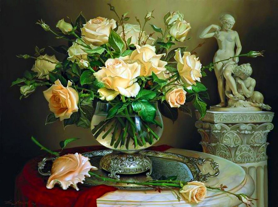 Натюрморт - розы, скульптура, натюрморт - оригинал