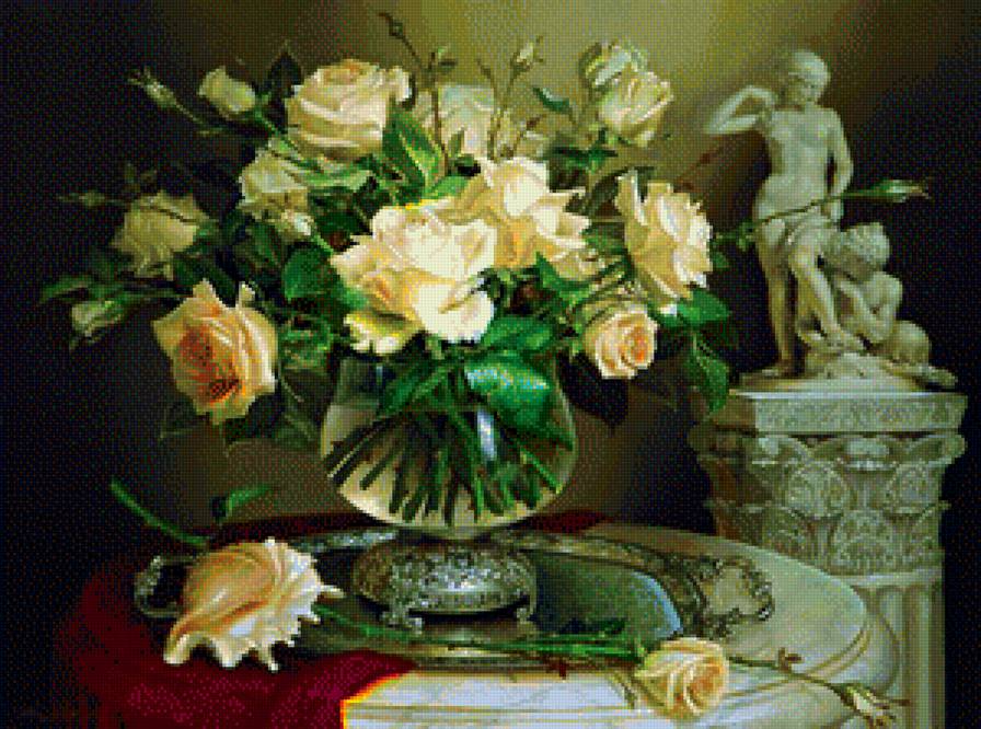 Натюрморт - розы, натюрморт, скульптура - предпросмотр