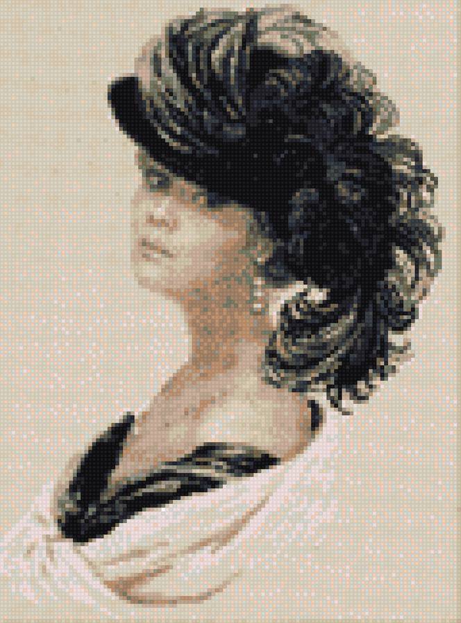 дама в чёрной шляпе - шляпы, люди, портреты, девушки - предпросмотр