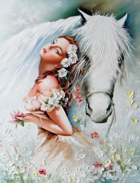 девушка с лошадью 2 - картина, лошади, люди - оригинал