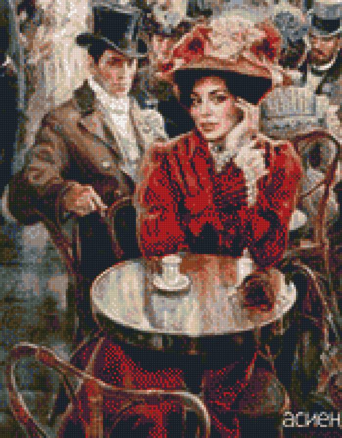 дама за столиком в кафе - кафе, дама, люди, город - предпросмотр