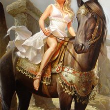 Оригинал схемы вышивки «девушка на лошади» (№1225254)
