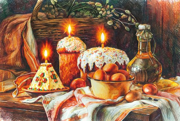 Пасхальный натюрморт - натюрморт, пасха, праздник, свеча - оригинал