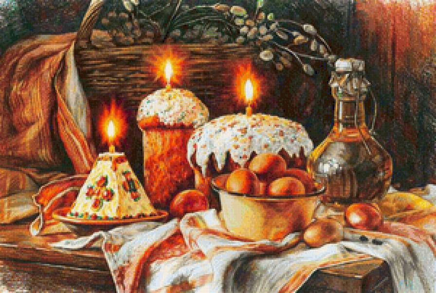 Пасхальный натюрморт - натюрморт, пасха, праздник, свеча - предпросмотр