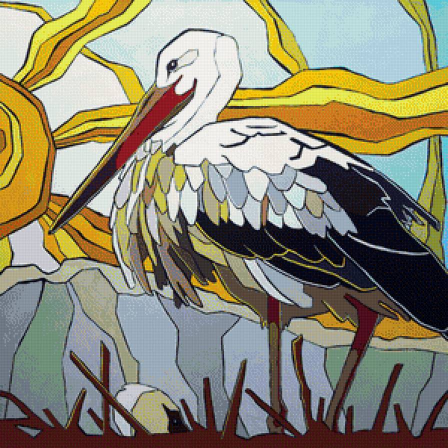 аист - аист, мозаика, птицы - предпросмотр