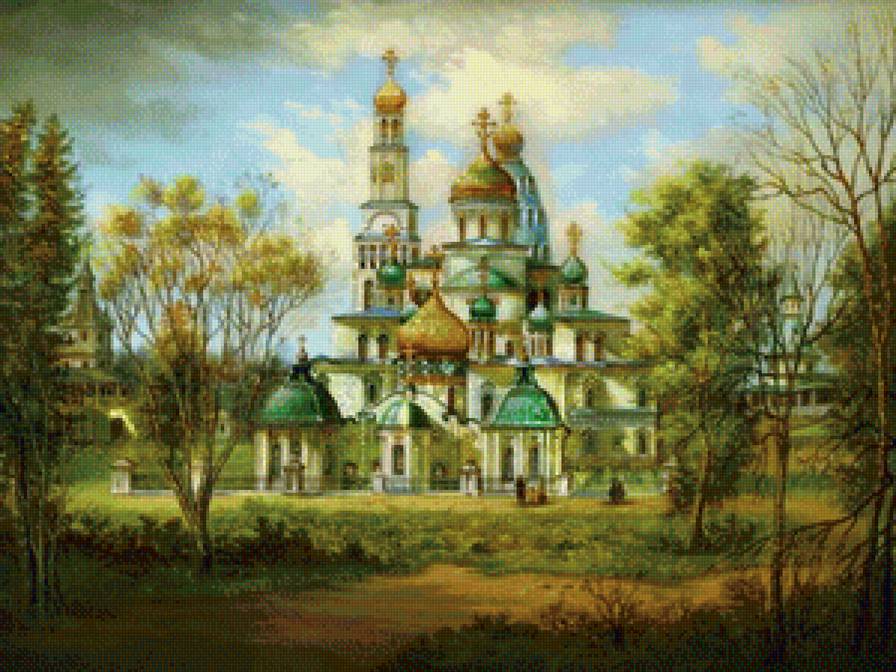 Федоскинская роспись - храм, федоскинская роспись, пейзаж - предпросмотр