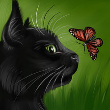 Схема вышивки «Черный кот с бабочкой»
