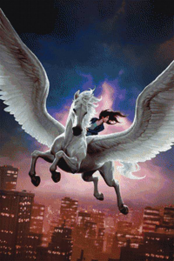 Волшебные крылья - пегас, девушка, город - предпросмотр
