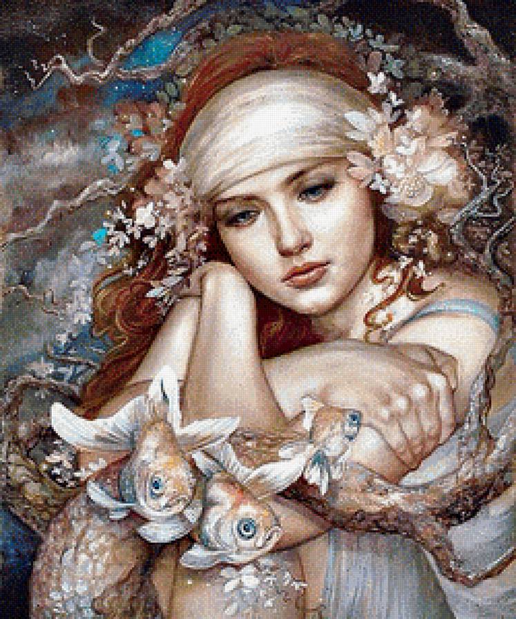 созвездие рыб - лицо, цветы, девушка - предпросмотр