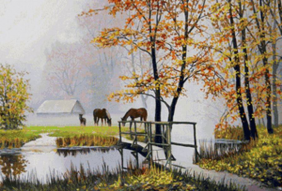 Худ.Зосич Юрий (Беларусь) - картина, река, природа, животные, лошади - предпросмотр
