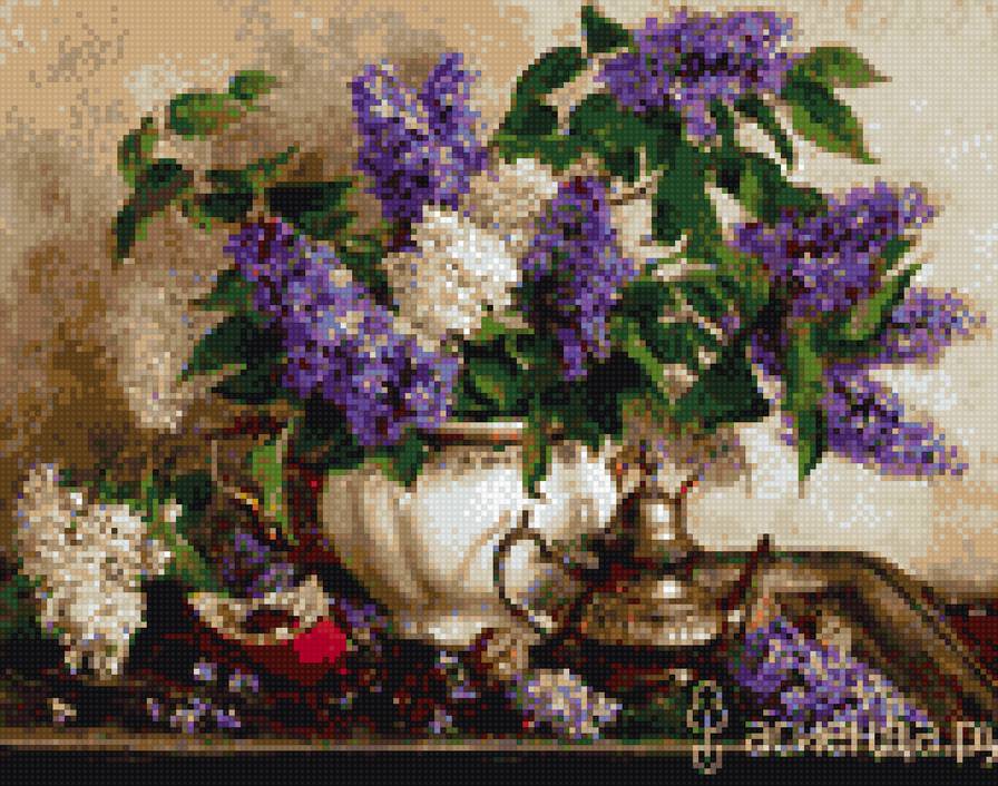 сирень в белой вазе - натюрморт, вазы, цветы, сирень - предпросмотр