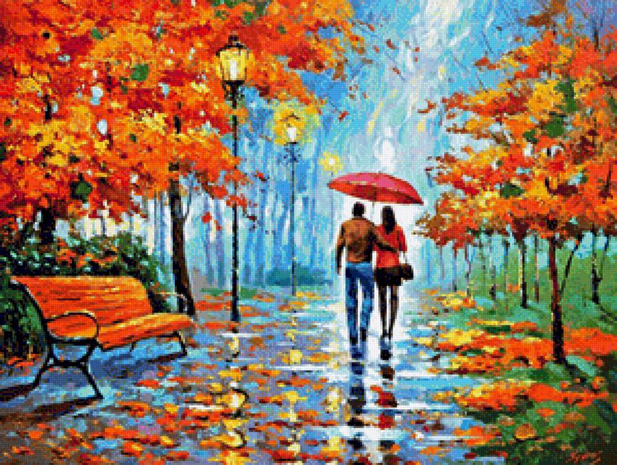 We met in park - пейзаж, парк, пара, дождь, осень, живопись - предпросмотр