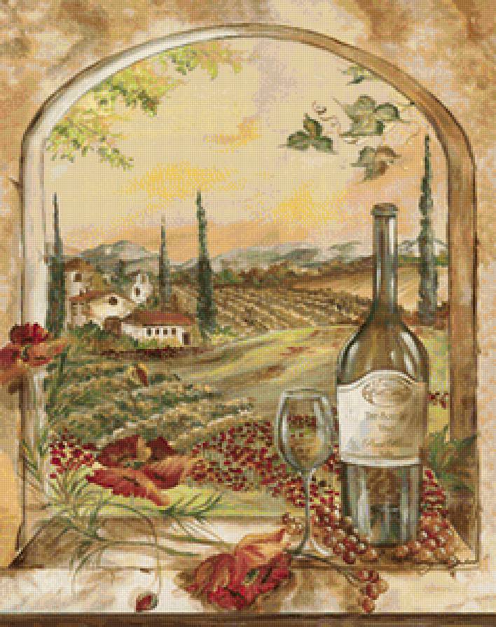 Вид на виноградники - виноград, гоный пейзаж, маки, вино, для кухни, виноградники, натюрморт - предпросмотр