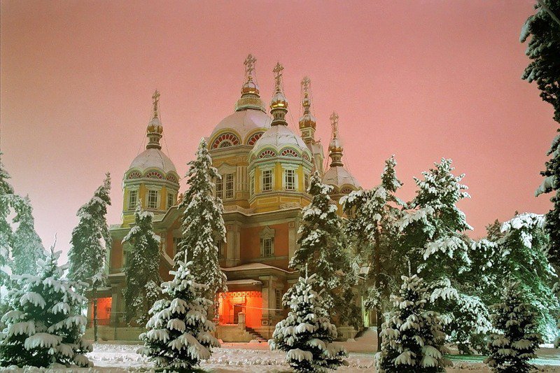 храм зимой - зима, храм, вечер - оригинал