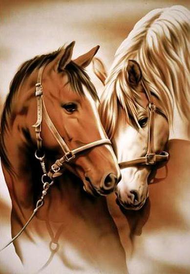 пара лошадей - лошади, картина - оригинал