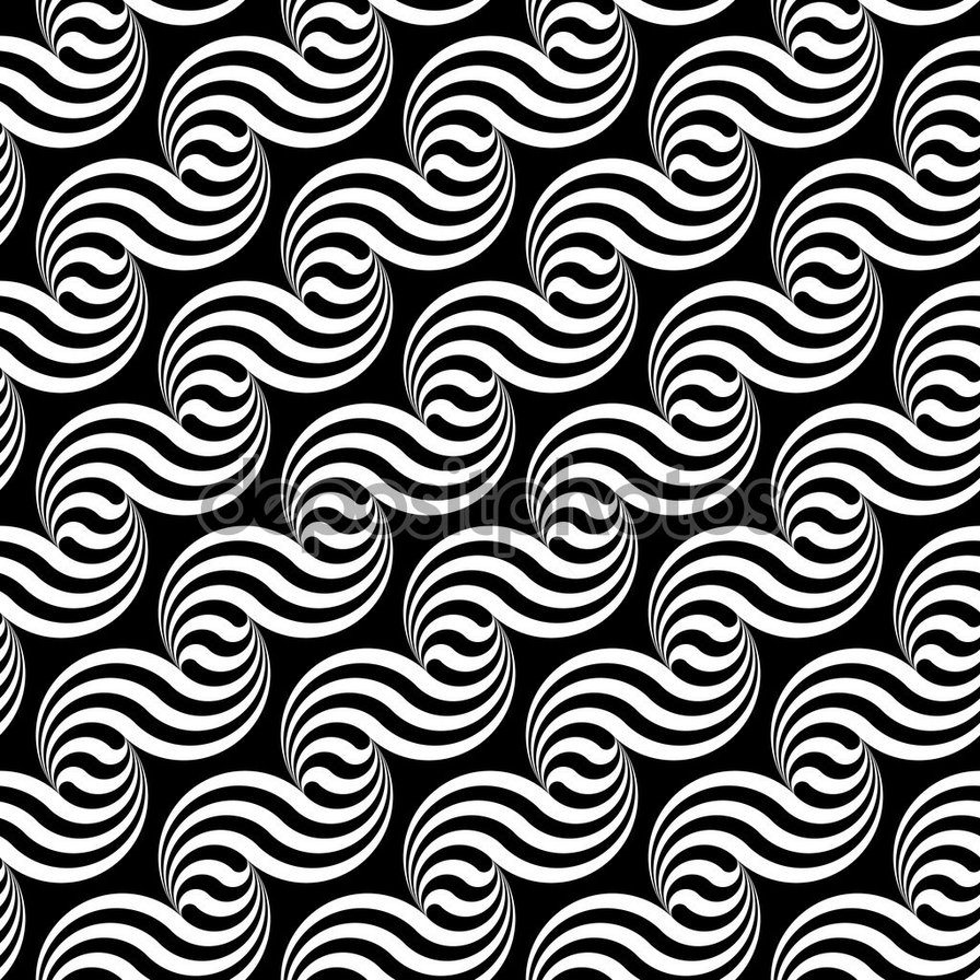 Завитушки - волны, иллюзия, завитушка, монохром - оригинал