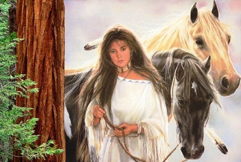 Девушка и лошади - люди, лошади, картина - оригинал