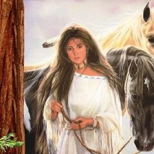 Оригинал схемы вышивки «Девушка и лошади» (№1236037)