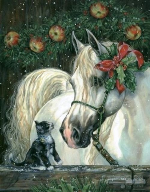 друзья - зима, лошадь, кот, рождество - оригинал