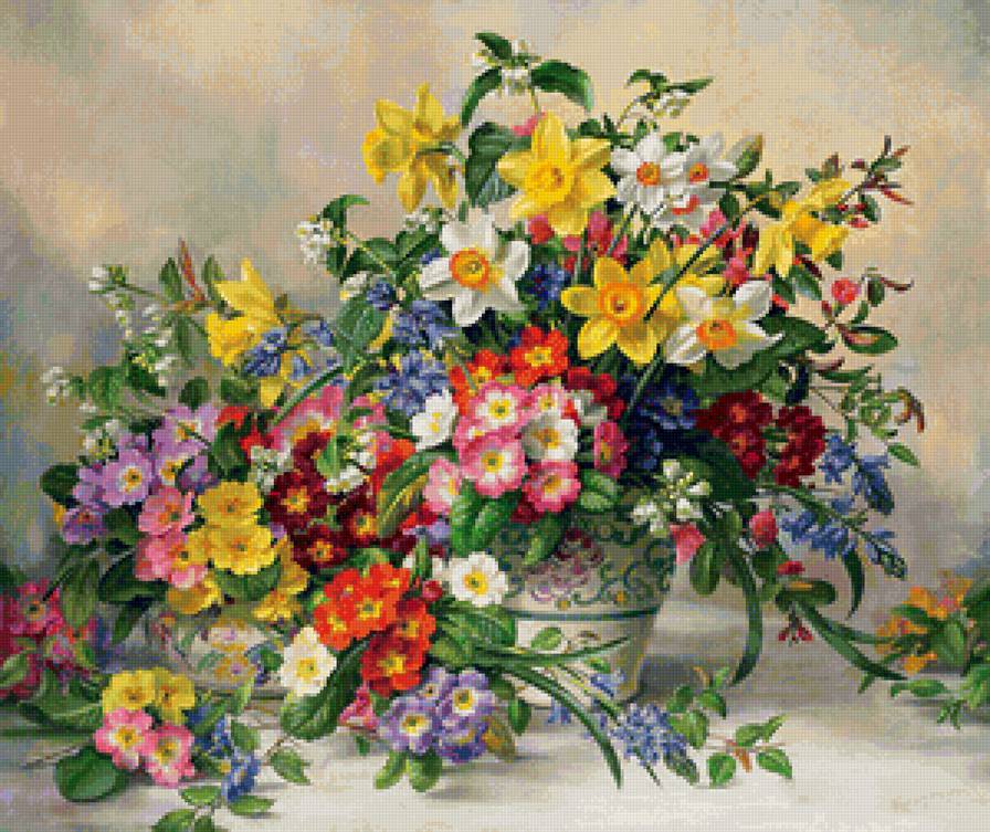 Яркий букет в фарфоровой вазе - цветы, желтые цветы, цветы в вазе, натюрморт, букет, живопись, ваза - предпросмотр