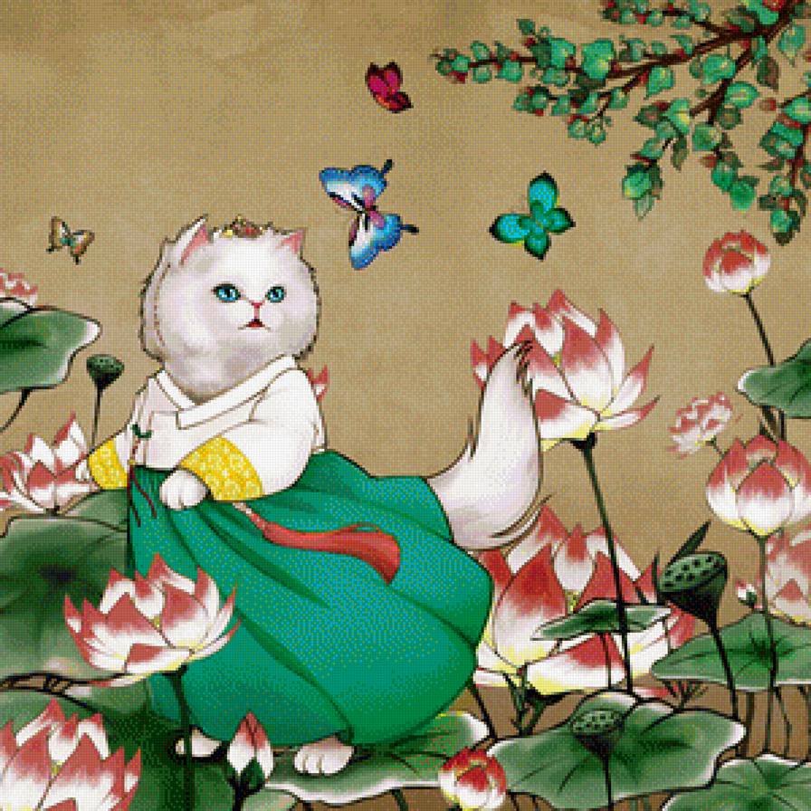 Кошка в лотосах - кошки - предпросмотр