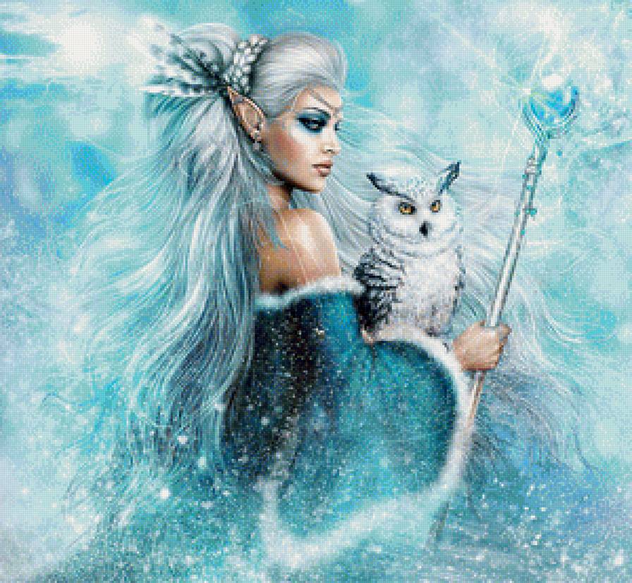 Эльфийка - эльф. девушка. сова. зима.фентези - предпросмотр