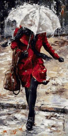 картина - зонтик, дождь - оригинал