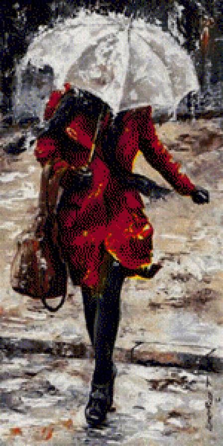 картина - зонтик, дождь - предпросмотр