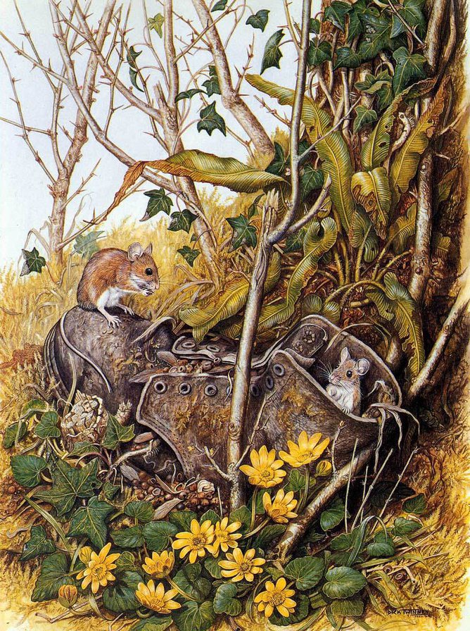 мышки в поле - цветы, осень, животные - оригинал