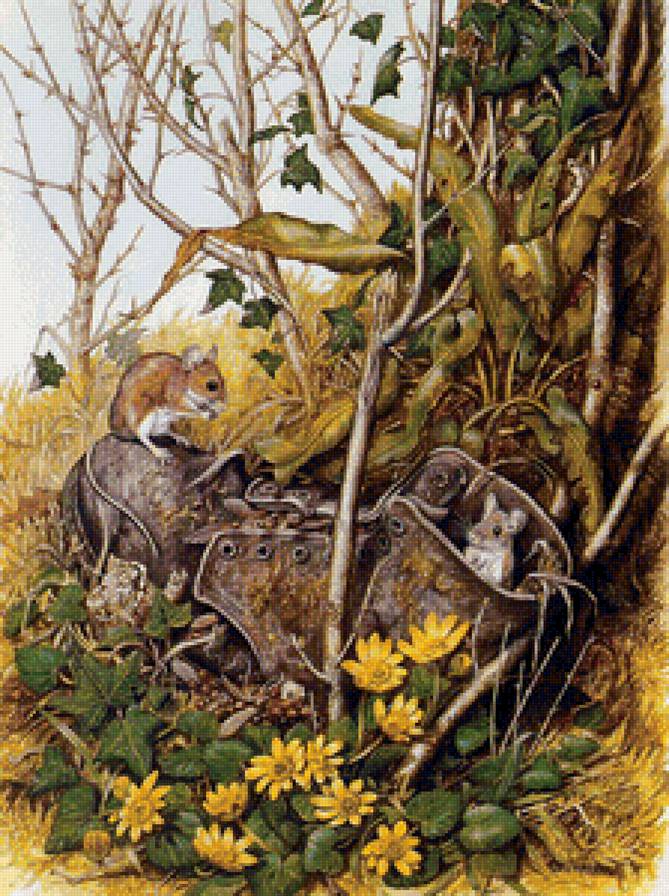 мышки в поле - цветы, животные, осень - предпросмотр