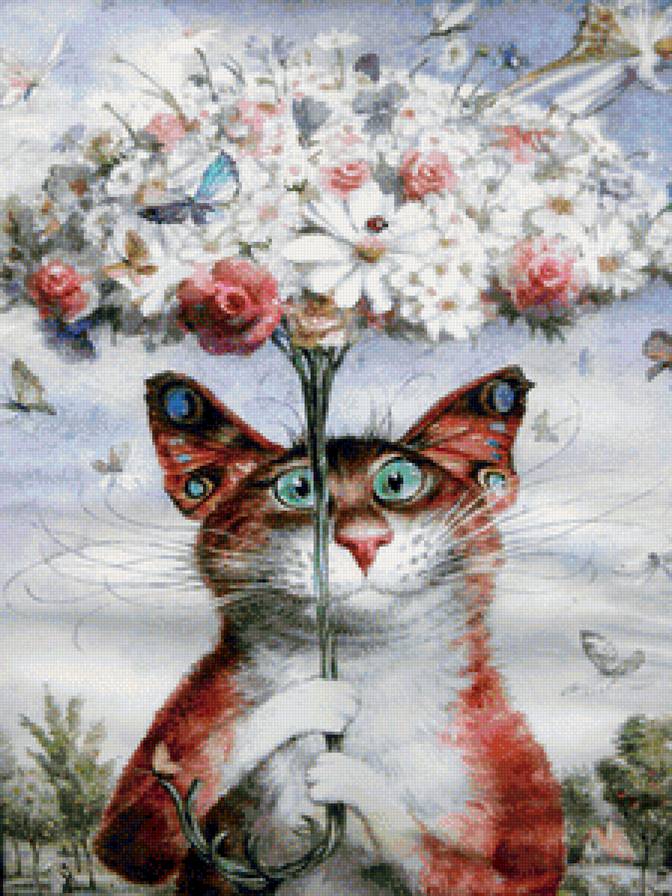 кот с зонтом - предпросмотр