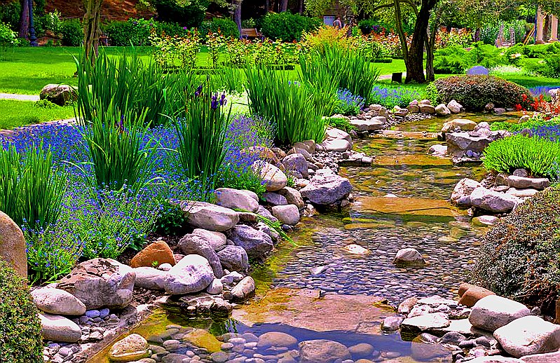 Ручей в саду - вода, сад, ручей - оригинал
