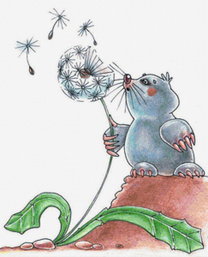 Крот и одуванчик - животные, для детей, цветы - предпросмотр